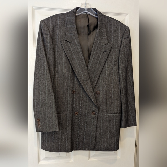 Fodera Bemberg gray striped double breasted wool Lana suit jacket blazer size 52 - Picture 1 of 14